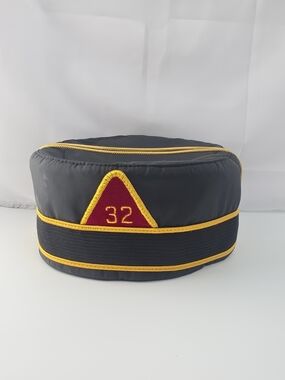 Vintage Mason 32nd Degree Masonic Cap Hat Regalia 22" Black Gold
